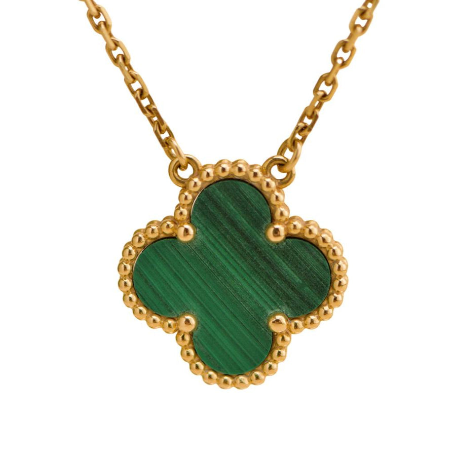 Preloved Van Cleef & Arpels Vintage Alhambra Malachite 18K Yellow Gold Pendant Necklace