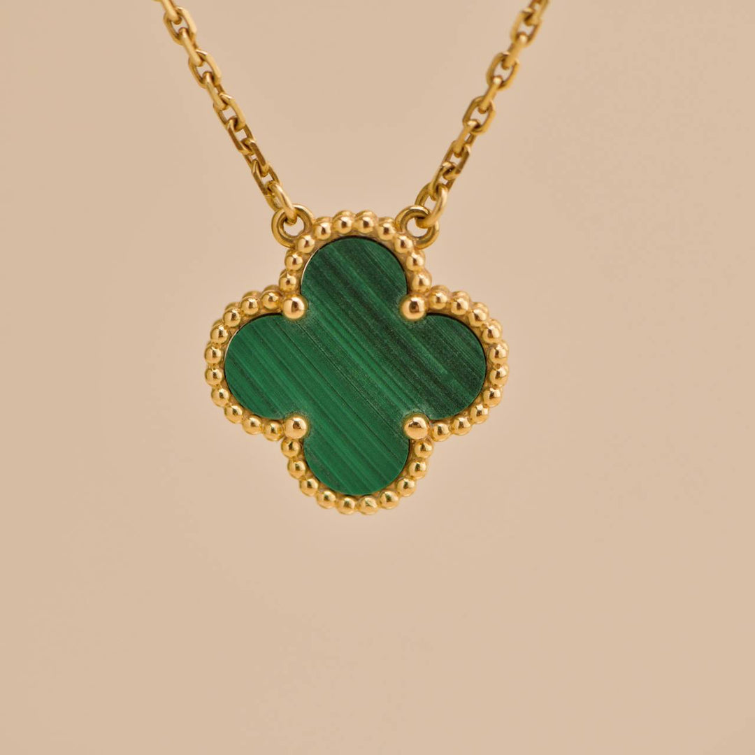 Used Van Cleef & Arpels Vintage Alhambra Malachite 18K Yellow Gold Pendant Necklace