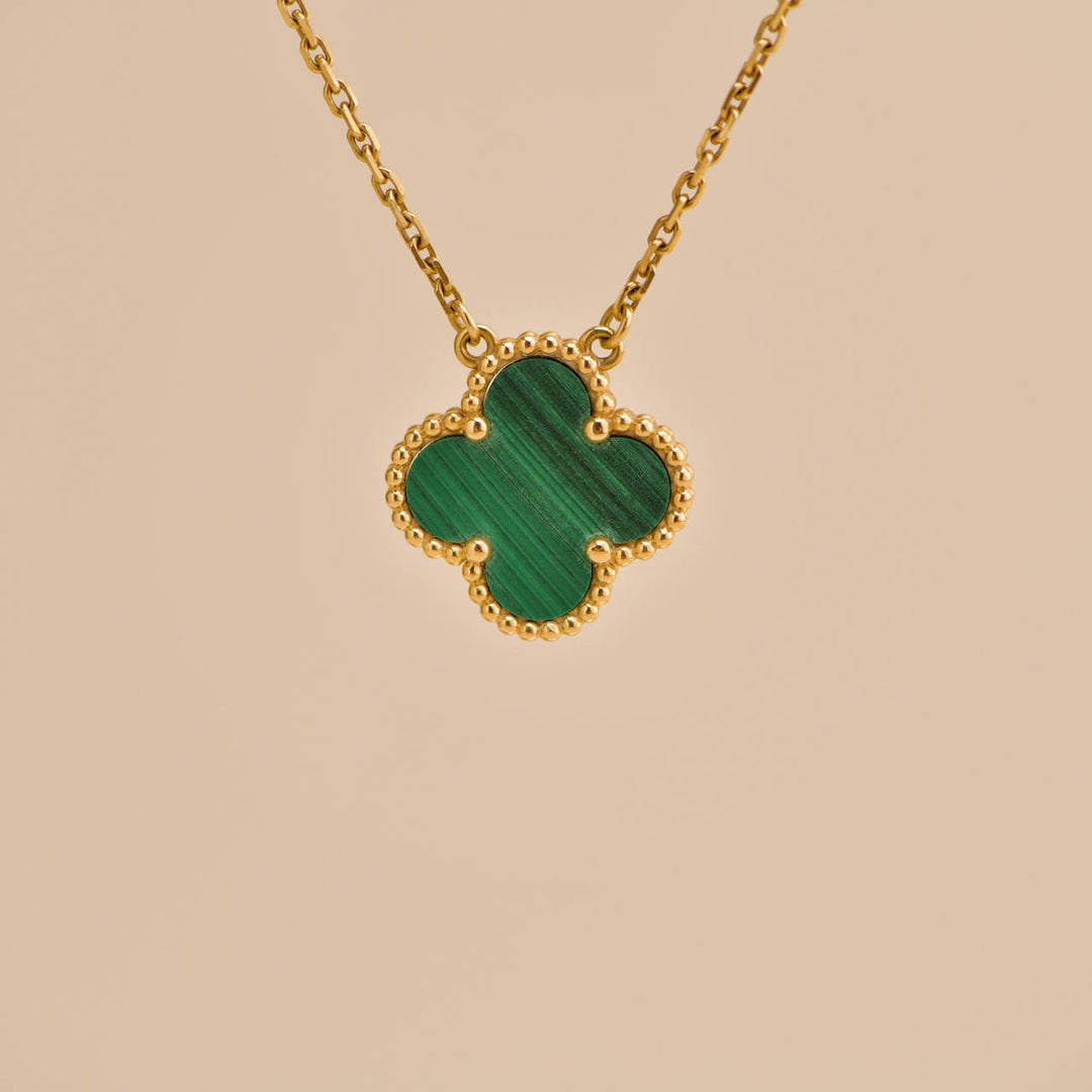 Preloved Van Cleef Vintage Alhambra Malachite 18K Yellow Gold Pendant Necklace