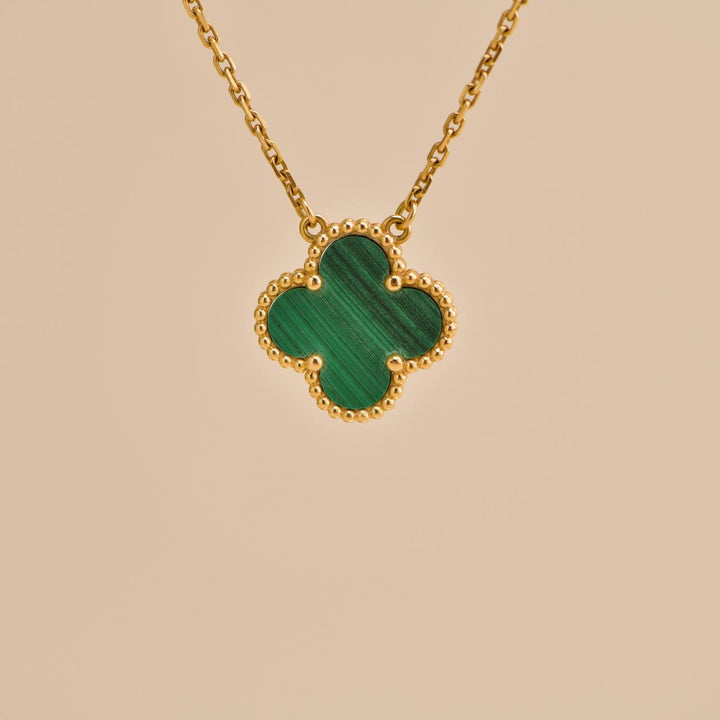 Preloved Van Cleef Vintage Alhambra Malachite 18K Yellow Gold Pendant Necklace