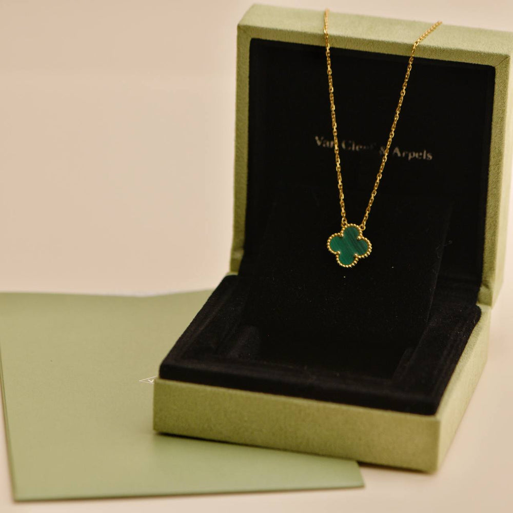 Preowned Van Cleef & Arpels Vintage Alhambra Malachite 18K Yellow Gold Pendant Necklace