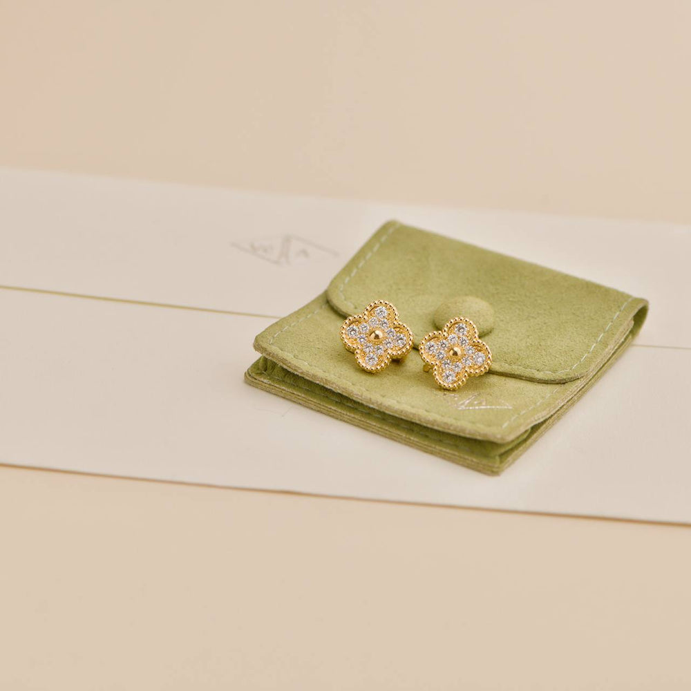 Preowned Van Cleef & Arpels Vintage Alhambra Diamond 18K Yellow Gold Earrings