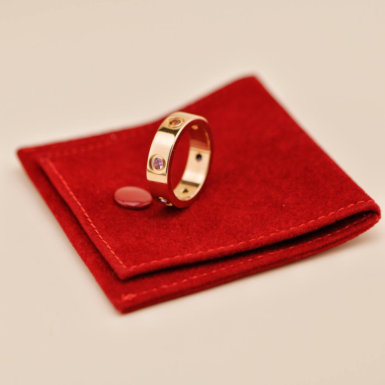 Cartier Love Rainbow Multi Gem 18K Rose Gold Ring Size 54