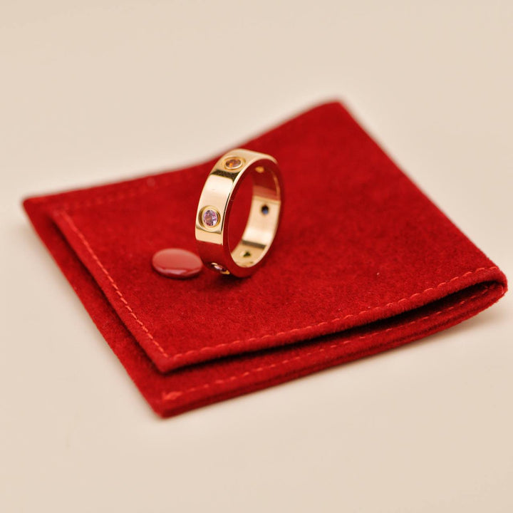 Preowned Cartier Love Rainbow Multi Gem Ring Size 54
