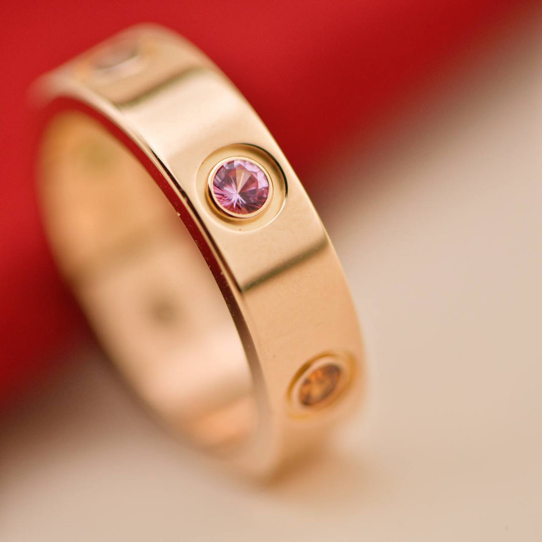 Second Hand Cartier Love Rainbow Multi Gem Ring Size 54