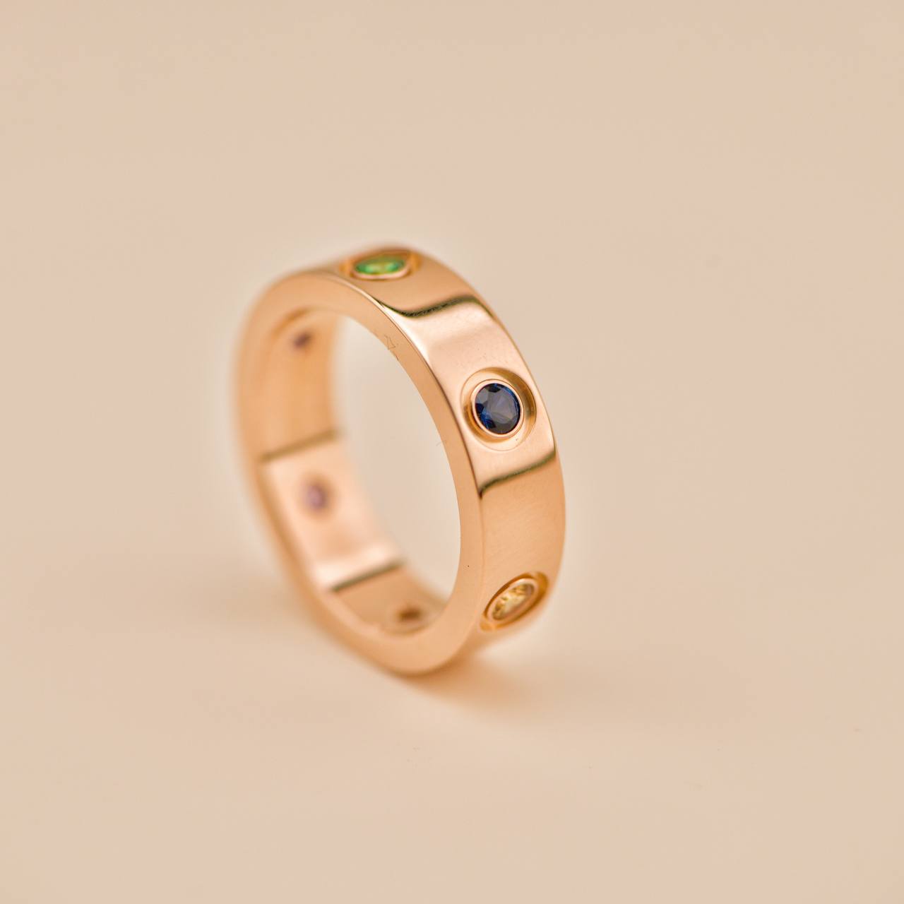 Cartier Love Rainbow Multi Gem 18K Rose Gold Ring Size 54