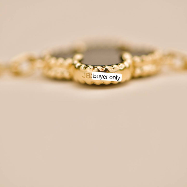Preloved Van Cleef Vintage Alhambra 5 Motif Onyx 18K Yellow Gold Bracelet