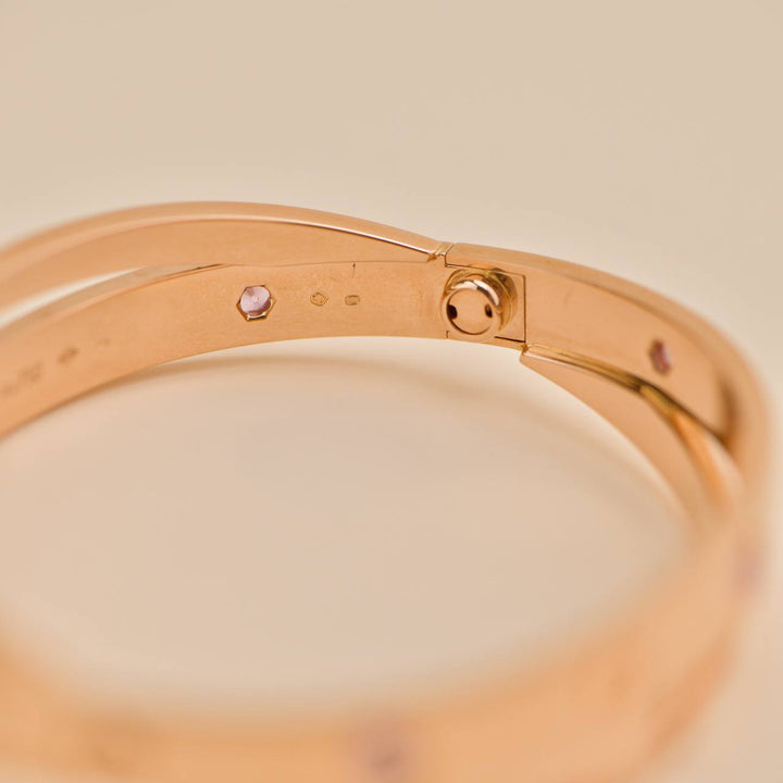 Preowned Cartier Diamond Pink Sapphire Double Love 18K Rose Gold Half Bracelet 