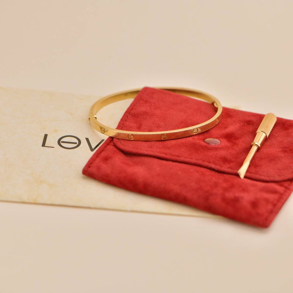 Preowned Cartier Love 18K Yellow Gold Bracelet Small Model Size 18