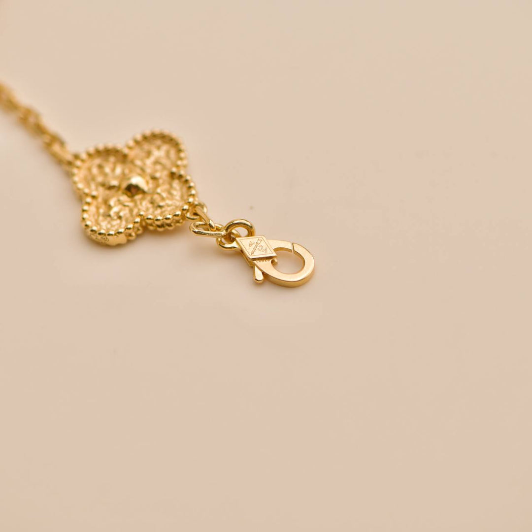 Preowned Van Cleef Vintage Alhambra Hammered 18K Yellow Gold 5 Motif Bracelet