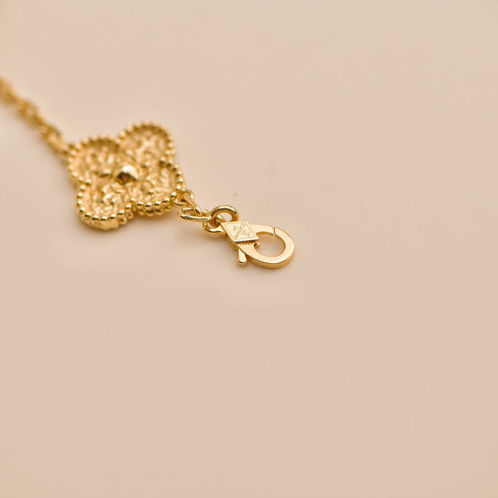 Preowned Van Cleef Vintage Alhambra Hammered 18K Yellow Gold 5 Motif Bracelet