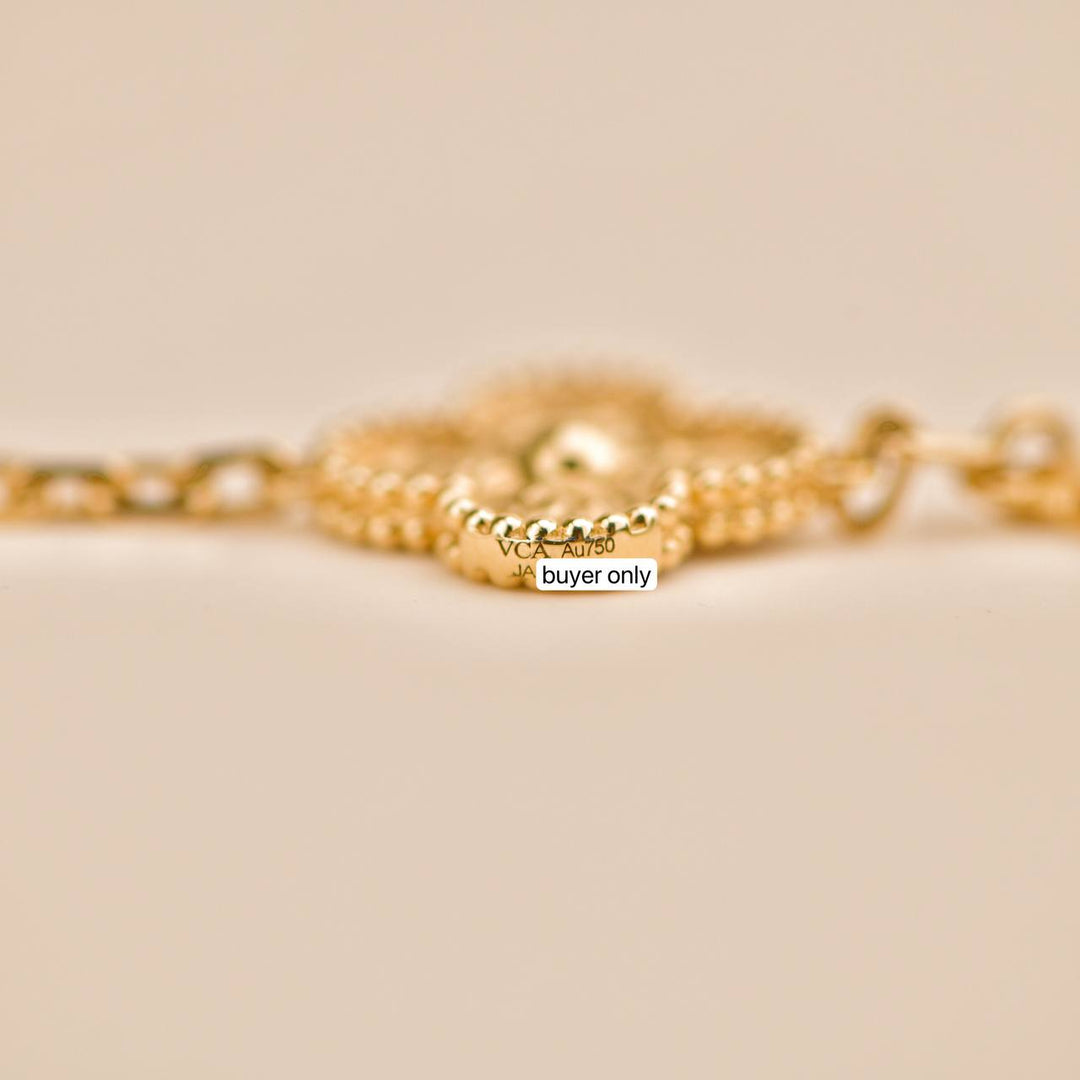 Preloved Van Cleef Vintage Alhambra Hammered 18K Yellow Gold 5 Motif Bracelet