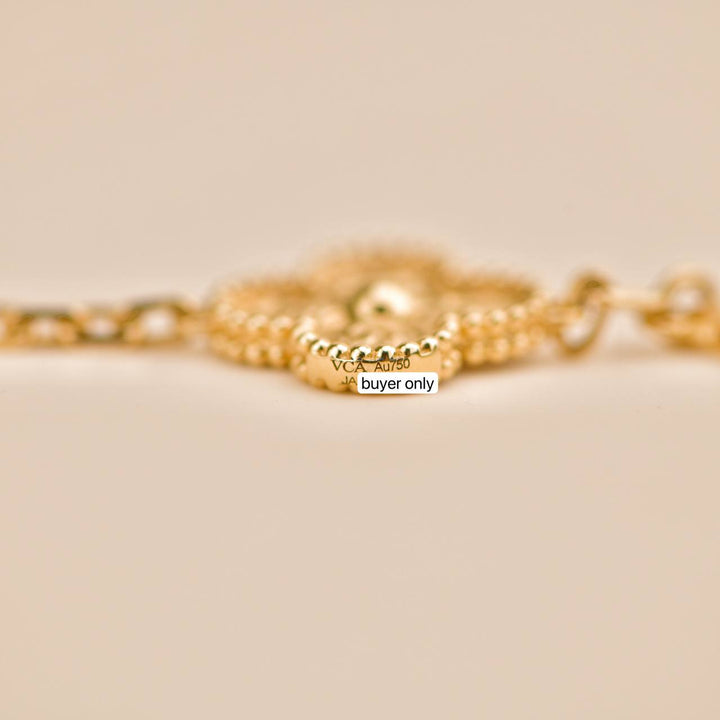Preloved Van Cleef Vintage Alhambra Hammered 18K Yellow Gold 5 Motif Bracelet
