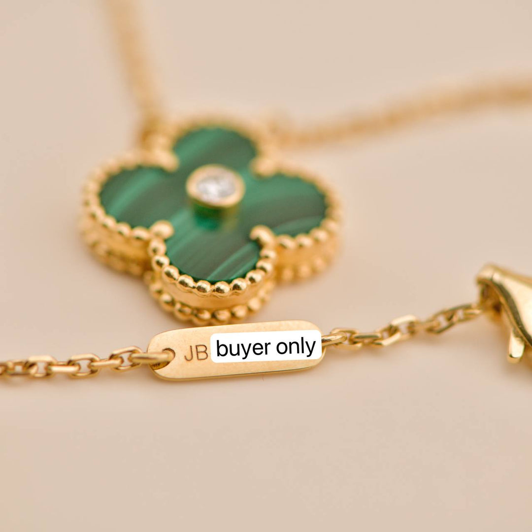 Preloved Van Cleef Vintage Alhambra Malachite Diamond 2013 Holiday Pendant Necklace