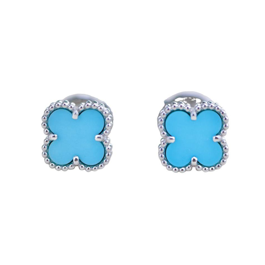 Preloved Van Cleef & Arpels Sweet Alhambra Turquoise 18K White Gold Earrings