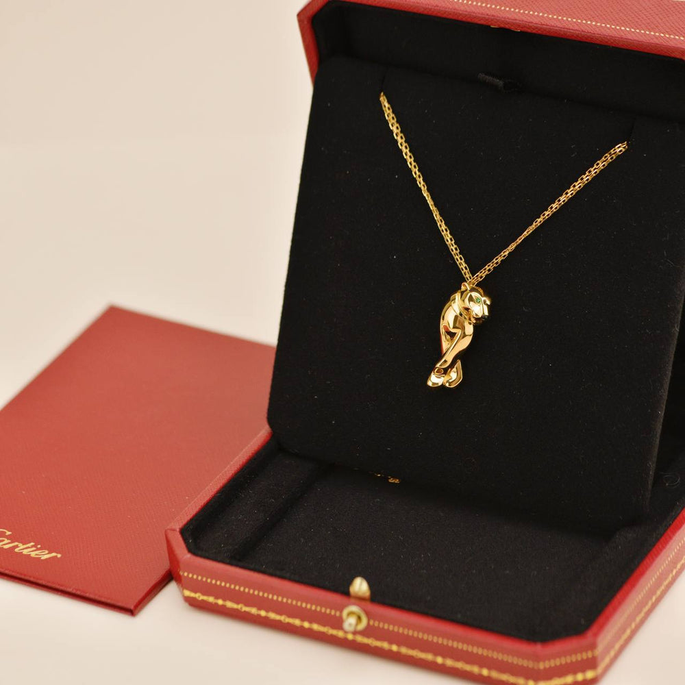 Preowned Cartier Panthère 18k Yellow Gold Tsavorite and Onyx Pendant Necklace