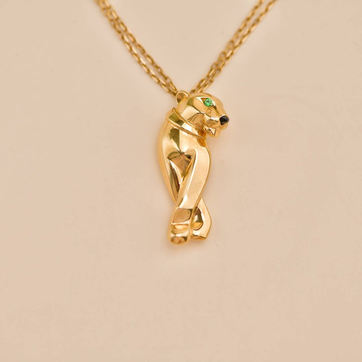 Preloved Cartier Panthère 18k Yellow Gold Tsavorite Onyx Necklace