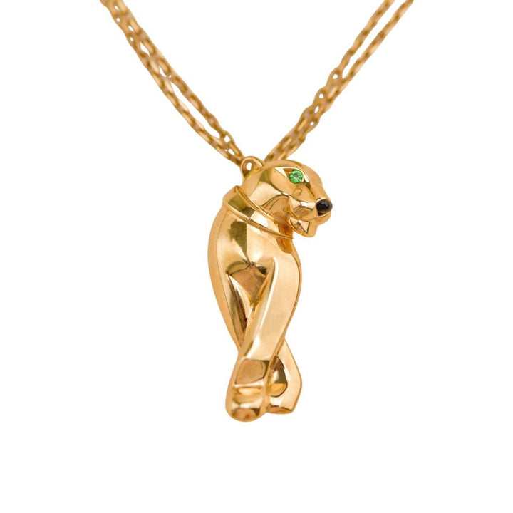 Preloved Cartier Panthère 18k Yellow Gold Tsavorite and Onyx Pendant Necklace