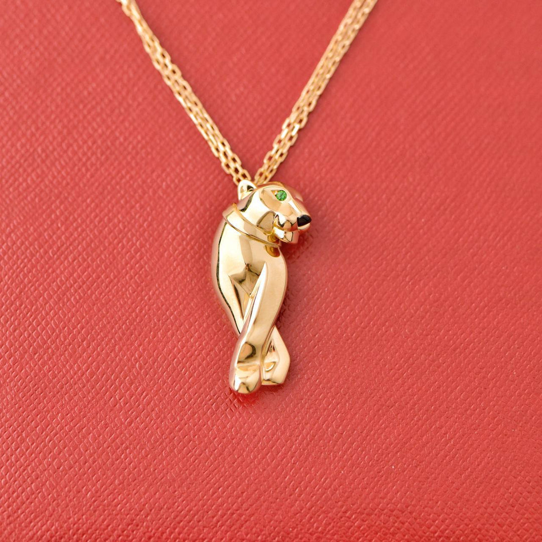 Used Cartier Panthère 18k Yellow Gold Tsavorite and Onyx Pendant Necklace