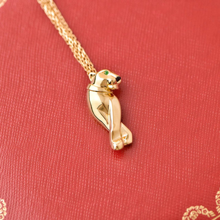 Second Hand Cartier Panthère 18k Yellow Gold Tsavorite and Onyx Pendant Necklace