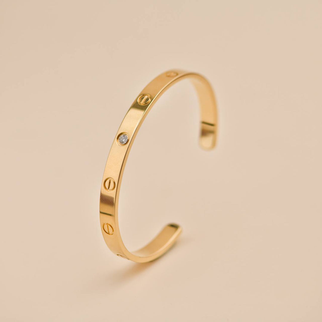 Second Hand Cartier Love One Diamond 18K Yellow Gold Cuff Bracelet Size 18