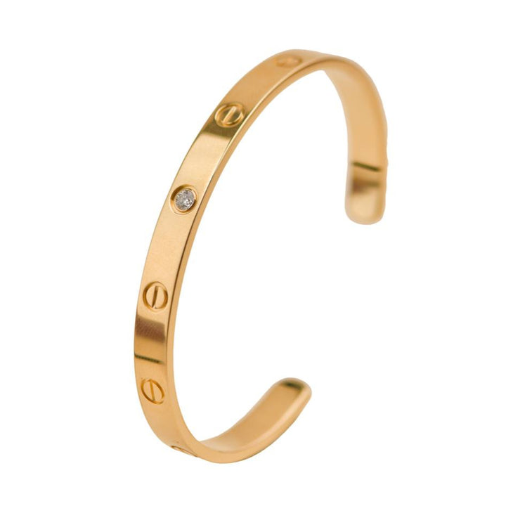 Preloved Cartier Love One Diamond 18K Yellow Gold Cuff Bracelet Size 18