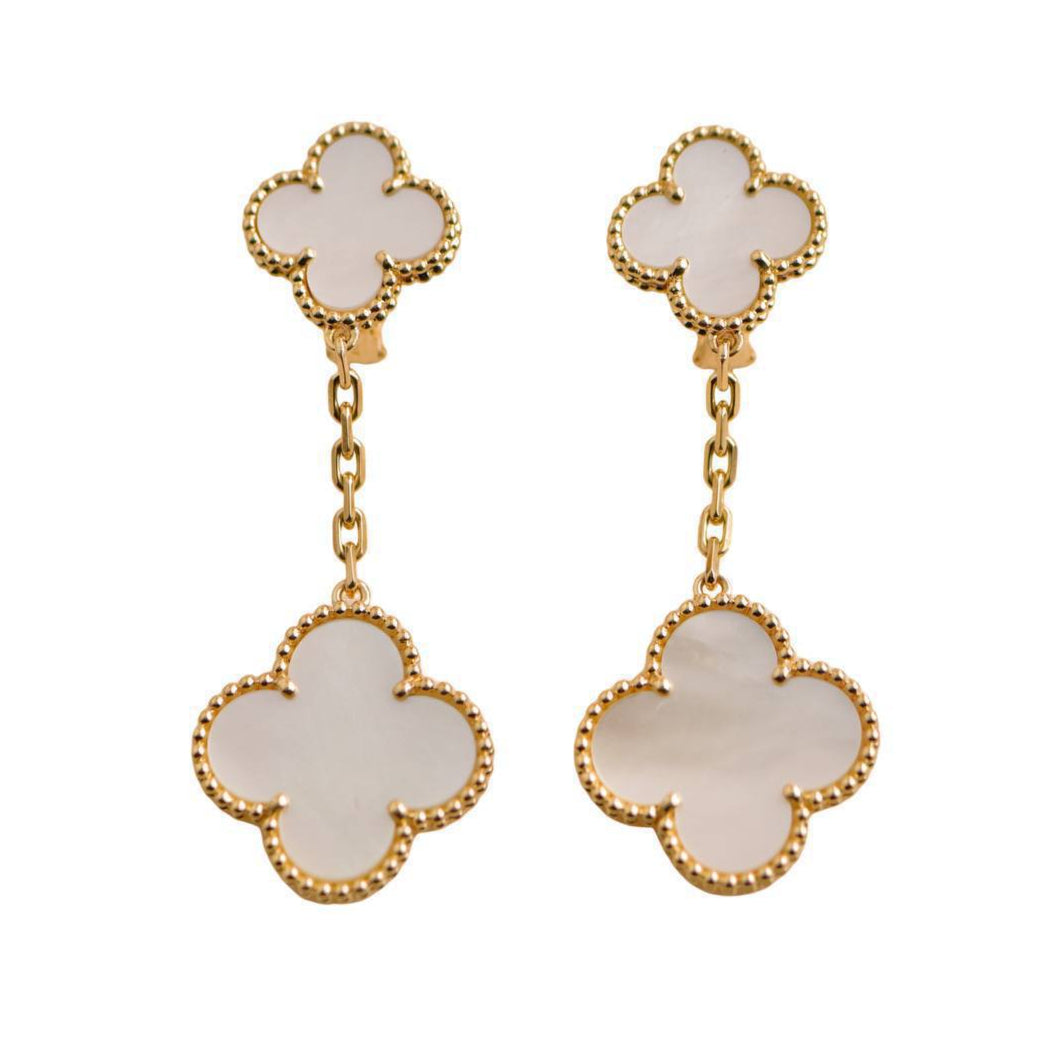 Preloved Van Cleef & Arpels Magic Alhambra Two Motif Mother of Pearl 18K Gold Earrings