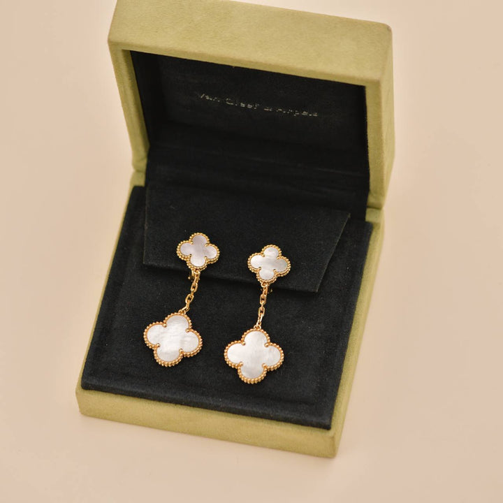 Second Hand Van Cleef & Arpels Magic Alhambra Two Motif Mother of Pearl 18K Gold Earrings