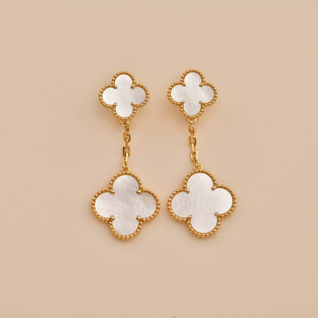 Used Van Cleef & Arpels Magic Alhambra Two Motif Mother of Pearl 18K Gold Earrings