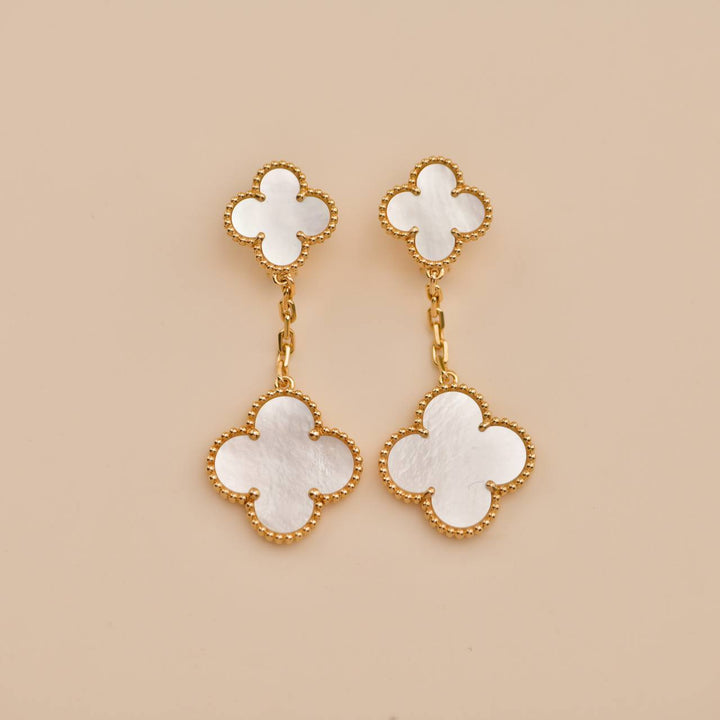 Used Van Cleef & Arpels Magic Alhambra Two Motif Mother of Pearl 18K Gold Earrings