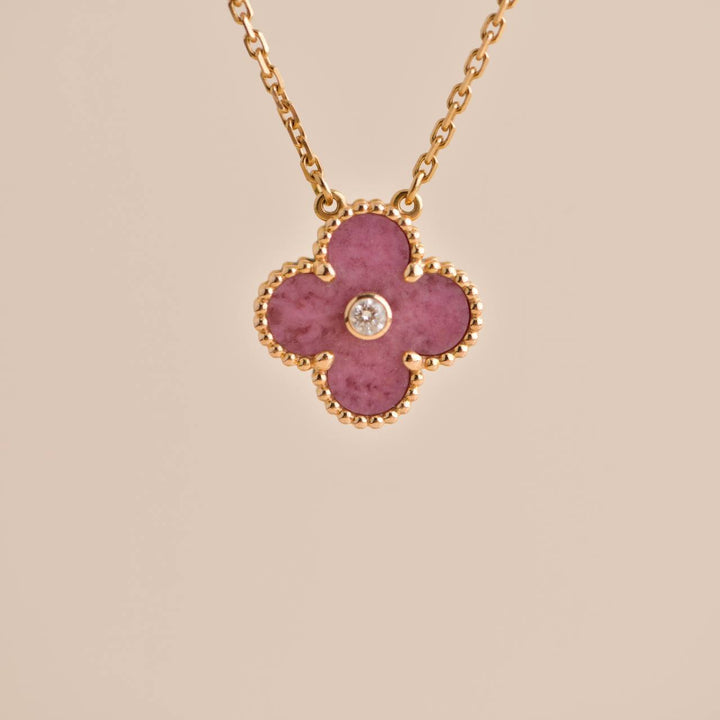 Second Hand Van Cleef & Arpels Vintage Alhambra Rhodonite Diamond 2021 Holiday Pendant