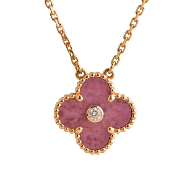 Preloved Van Cleef & Arpels Vintage Alhambra Rhodonite Diamond 2021 Holiday Pendant