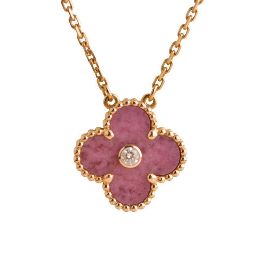 Preloved Van Cleef & Arpels Vintage Alhambra Rhodonite Diamond 2021 Holiday Pendant