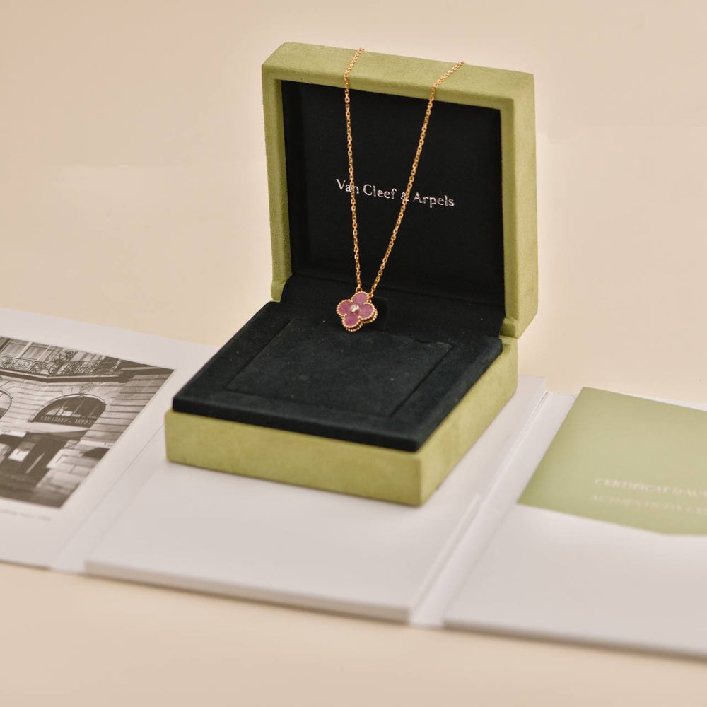 Preowned Van Cleef & Arpels Vintage Alhambra Rhodonite Diamond 2021 Holiday Pendant