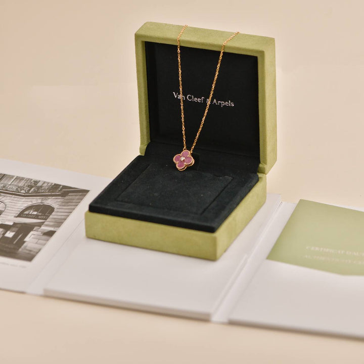 Preowned Van Cleef & Arpels Vintage Alhambra Rhodonite Diamond 2021 Holiday Pendant