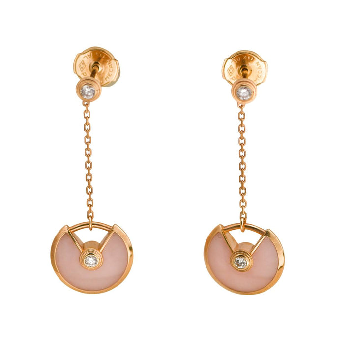 Preloved Cartier Amulette de Cartier Pink Opal Diamond 18K Rose Gold Pendent Earrings