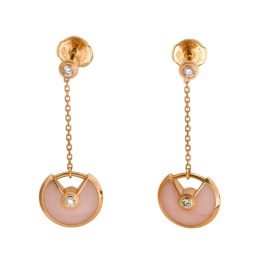 Preloved Cartier Amulette de Cartier Pink Opal Diamond 18K Rose Gold Pendent Earrings