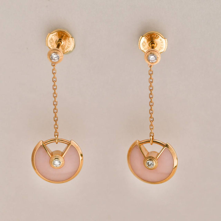 Preloved Cartier Amulette de Cartier Pink Opal Diamond 18K Rose Gold Pendent Earrings
