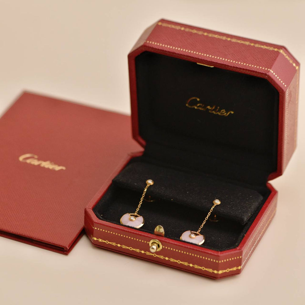 Preowned Cartier Amulette de Cartier Pink Opal Diamond 18K Rose Gold Pendent Earrings