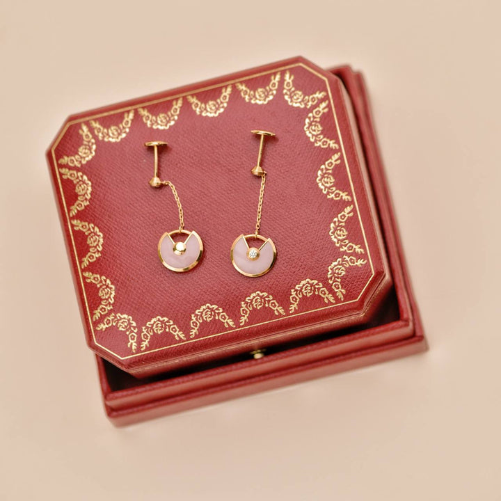 Used Cartier Amulette de Cartier Pink Opal Diamond 18K Rose Gold Pendent Earrings