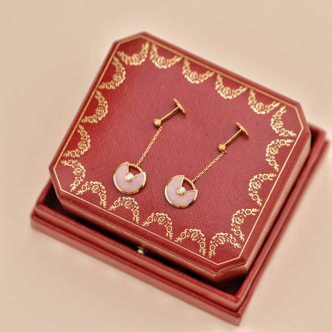 Second Hand Cartier Amulette de Cartier Pink Opal Diamond 18K Rose Gold Pendent Earrings