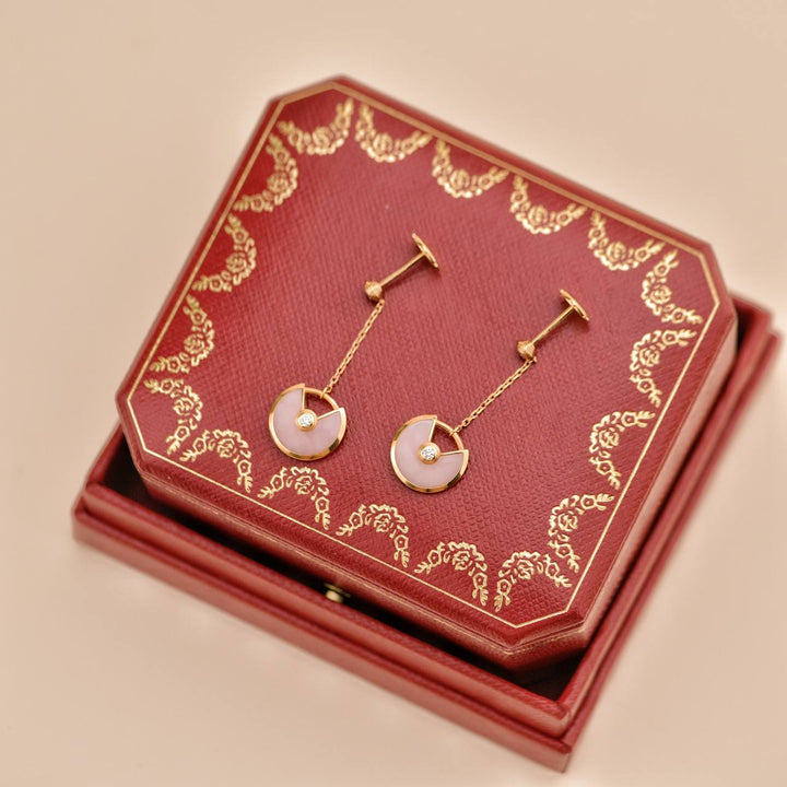 Second Hand Cartier Amulette de Cartier Pink Opal Diamond 18K Rose Gold Pendent Earrings