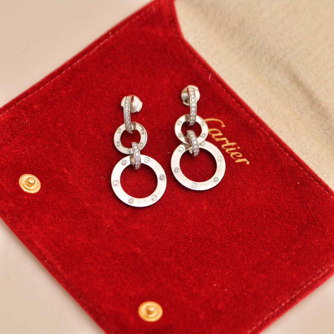 Second Hand Cartier Love Diamond 18K White Gold Drop Earrings