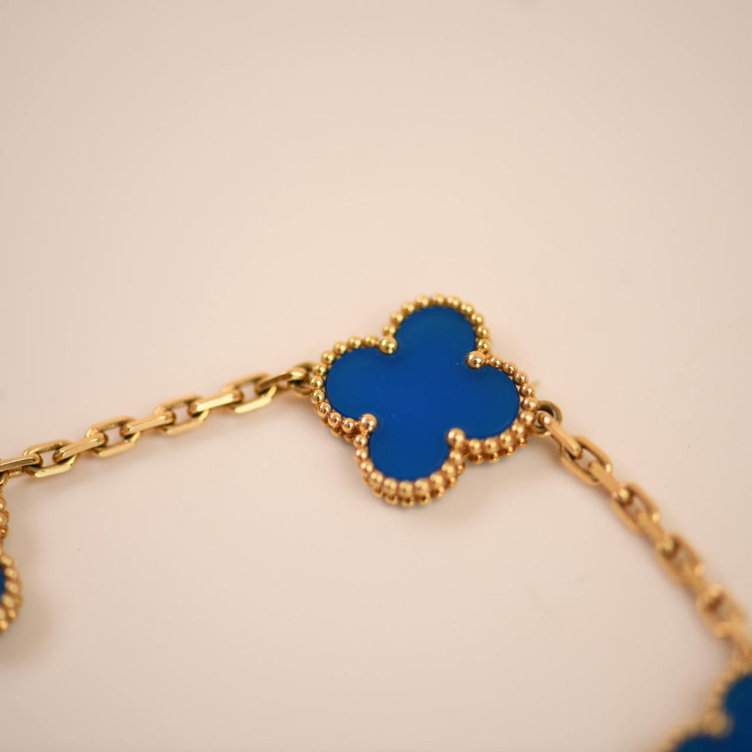 Preowned Van Cleef Vintage Alhambra Blue Agate 18K Yellow Gold Bracelet