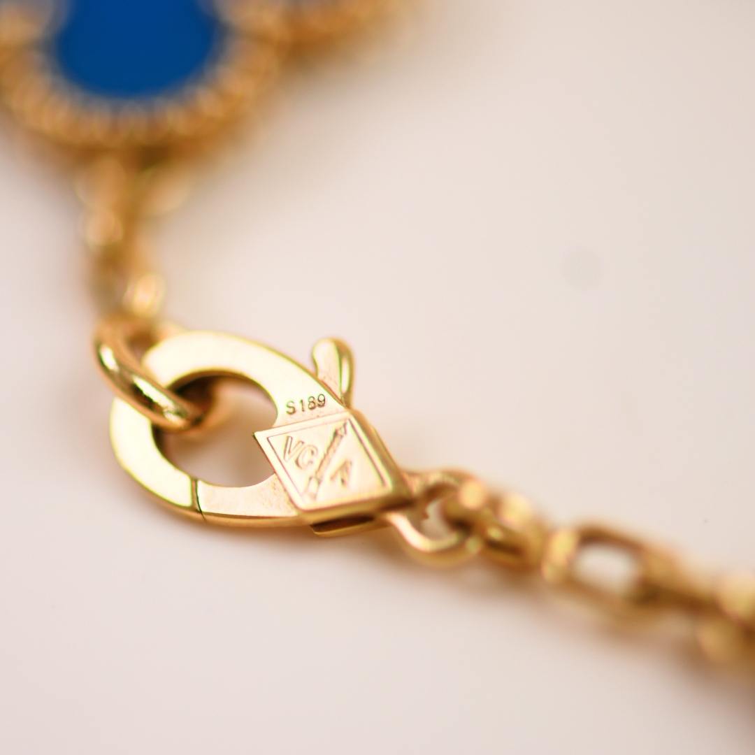 Used VCA Vintage Alhambra Blue Agate 18K Yellow Gold Bracelet