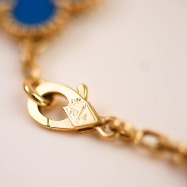 Used VCA Vintage Alhambra Blue Agate 18K Yellow Gold Bracelet