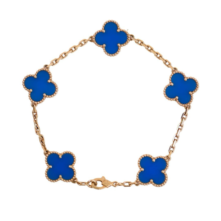 Preloved Van Cleef & Arpels Vintage Alhambra Blue Agate 18K Yellow Gold Bracelet