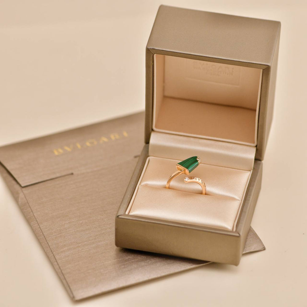 Preowned Bvlgari Gelati Diamond Malachite 18K Rose Gold Ring Size 51