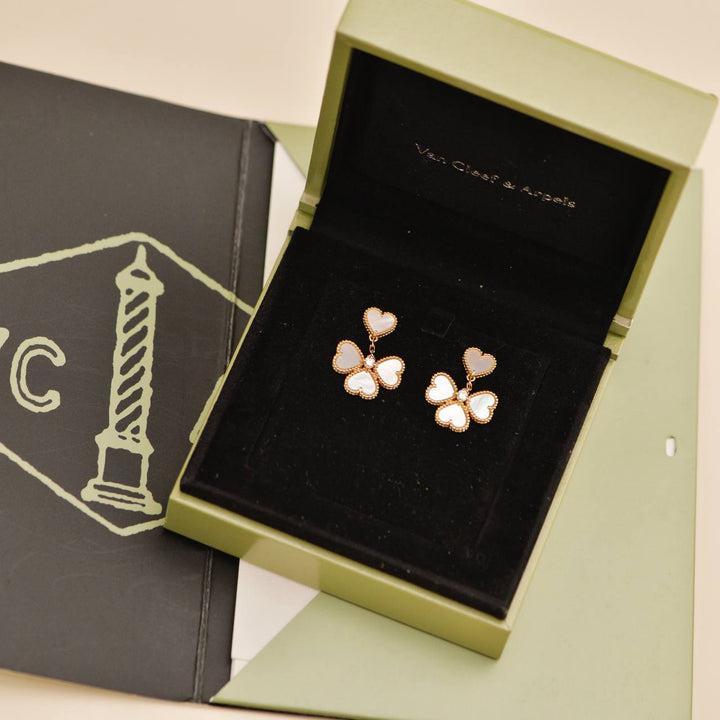 Preowned Van Cleef & Arpels Sweet Hearts Diamond Mother of Pearl 18K Yellow Gold Earrings