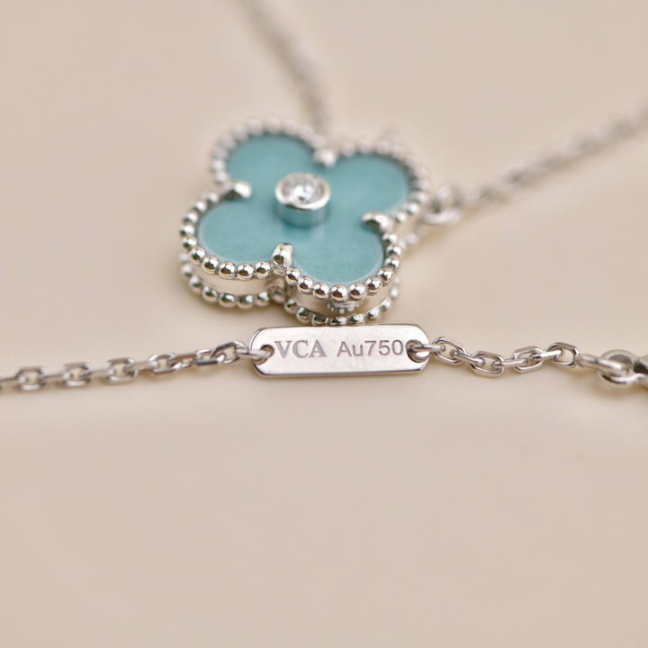 Preloved VCA Vintage Alhambra 2022 Holiday Diamond Blue Celadon Sèvres Porcelain Pendant